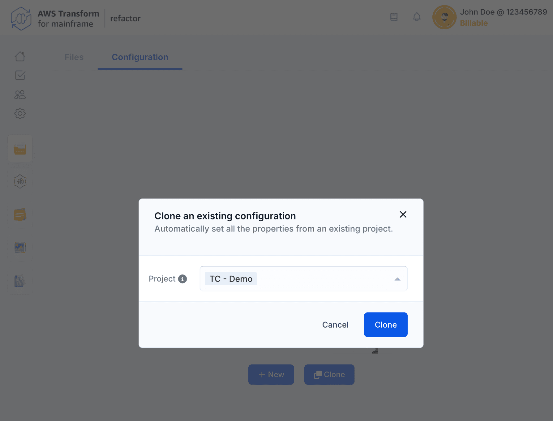 Clone Transformation Center Configuration